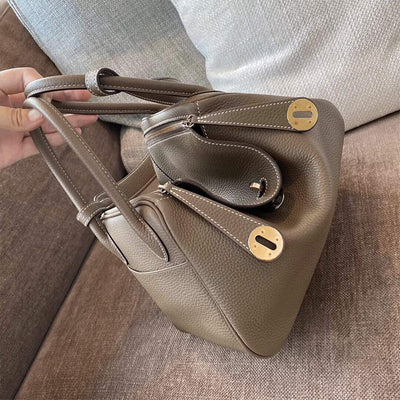 Taupe Leather Handbag | Top Handles Handbag for Women - POPSEWING™