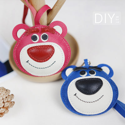 Pink and Blue Teddy Bear Luxury Leather Bag Charms | Anime Lotso Bear Keychain - POPSEWING™