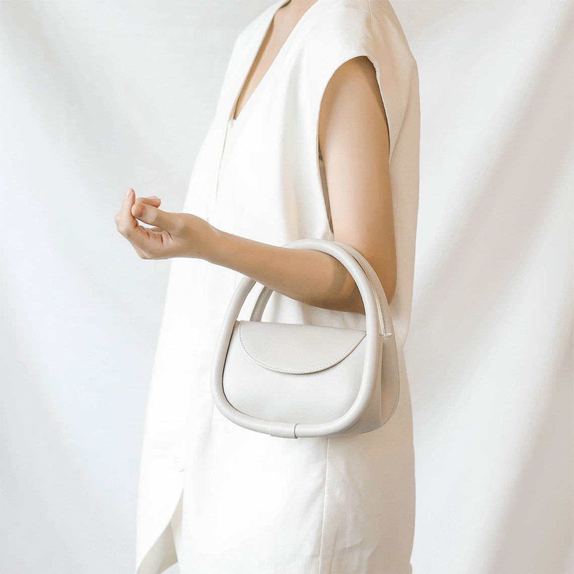 Handsewn Top handles Mini Hobo Bag White - POPSEWING™