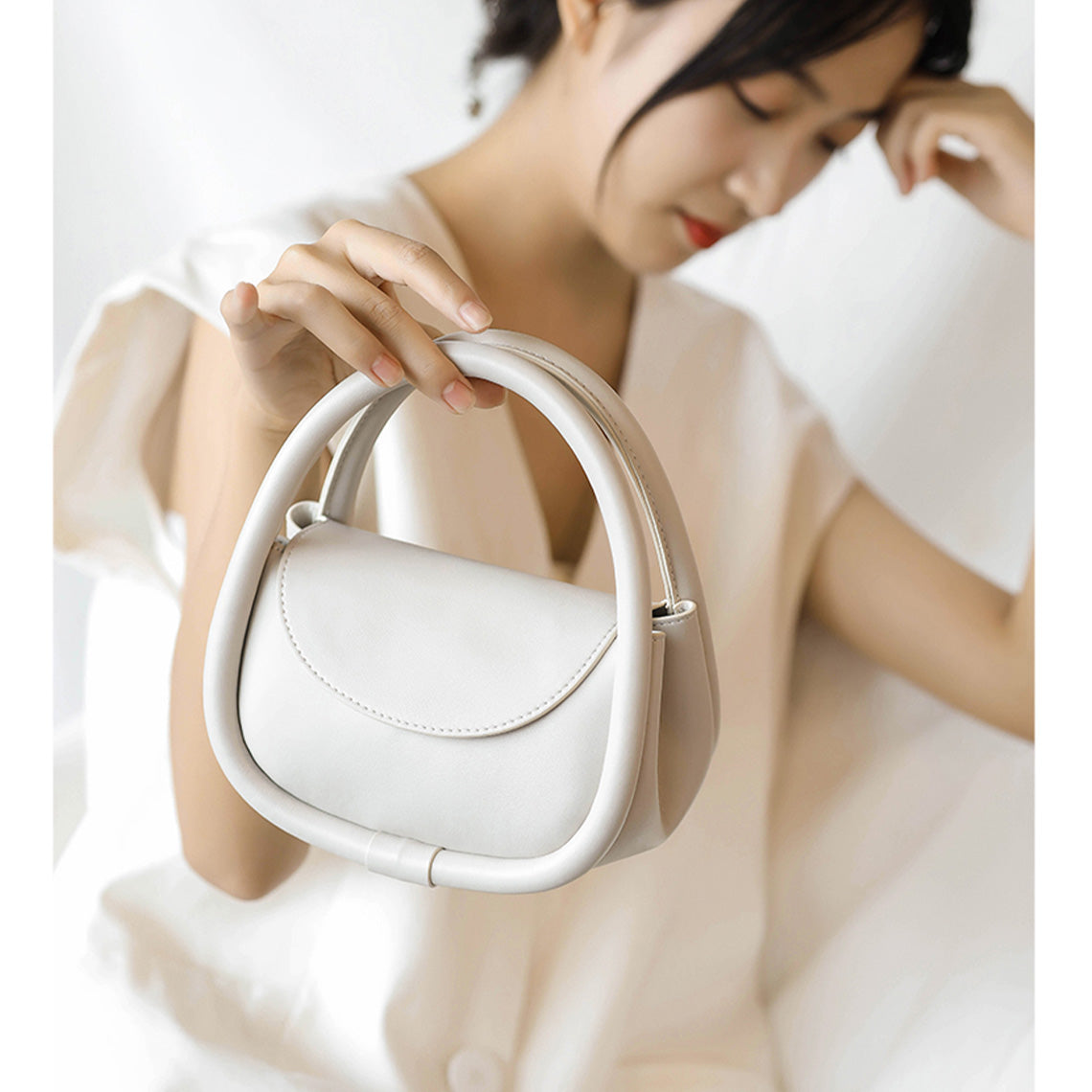 Top handles Mini Hobo Bag White - POPSEWING™
