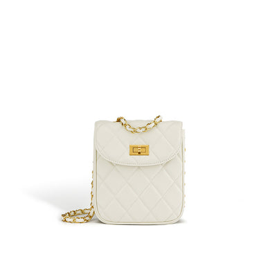White Quilted Leather Bag | Small Chain Phone Bag in Quilted Leather - POPSEWING™