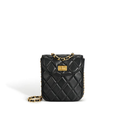 Black Quilted Leather Bag | Small Chain Phone Bag in Quilted Leather - POPSEWING™