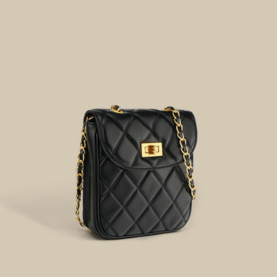 Black Leather Quilted Bag with Chain | Women Small Phone Bags - POPSEWING™