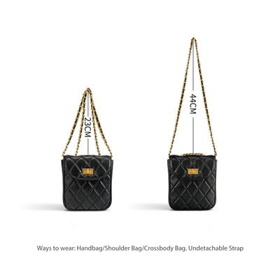 Leather Quilted Shoulder Bag with Gold Leather Woven Chain - POPSEWING™