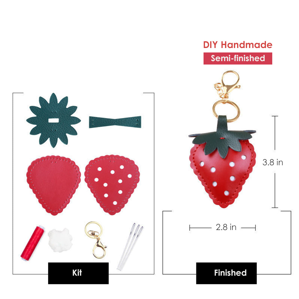 Leather Strawberry Keychain DIY Kit - Strawberry Bag Charm | POPSEWING™ 