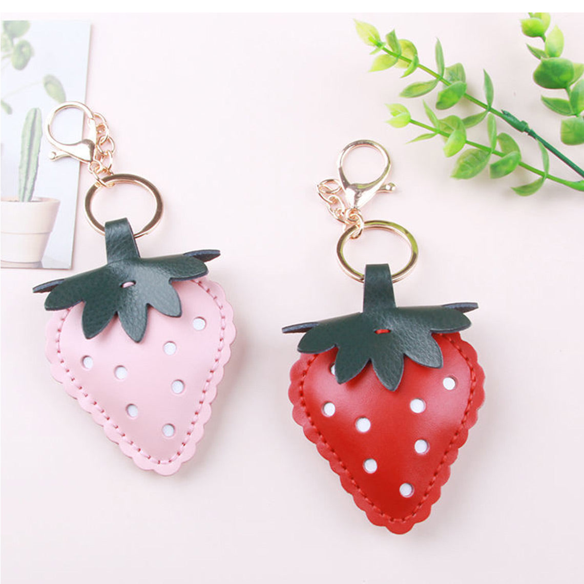 Strawberry Keychain in Pink and Red - Strawberry Bag Charm | POPSEWING™