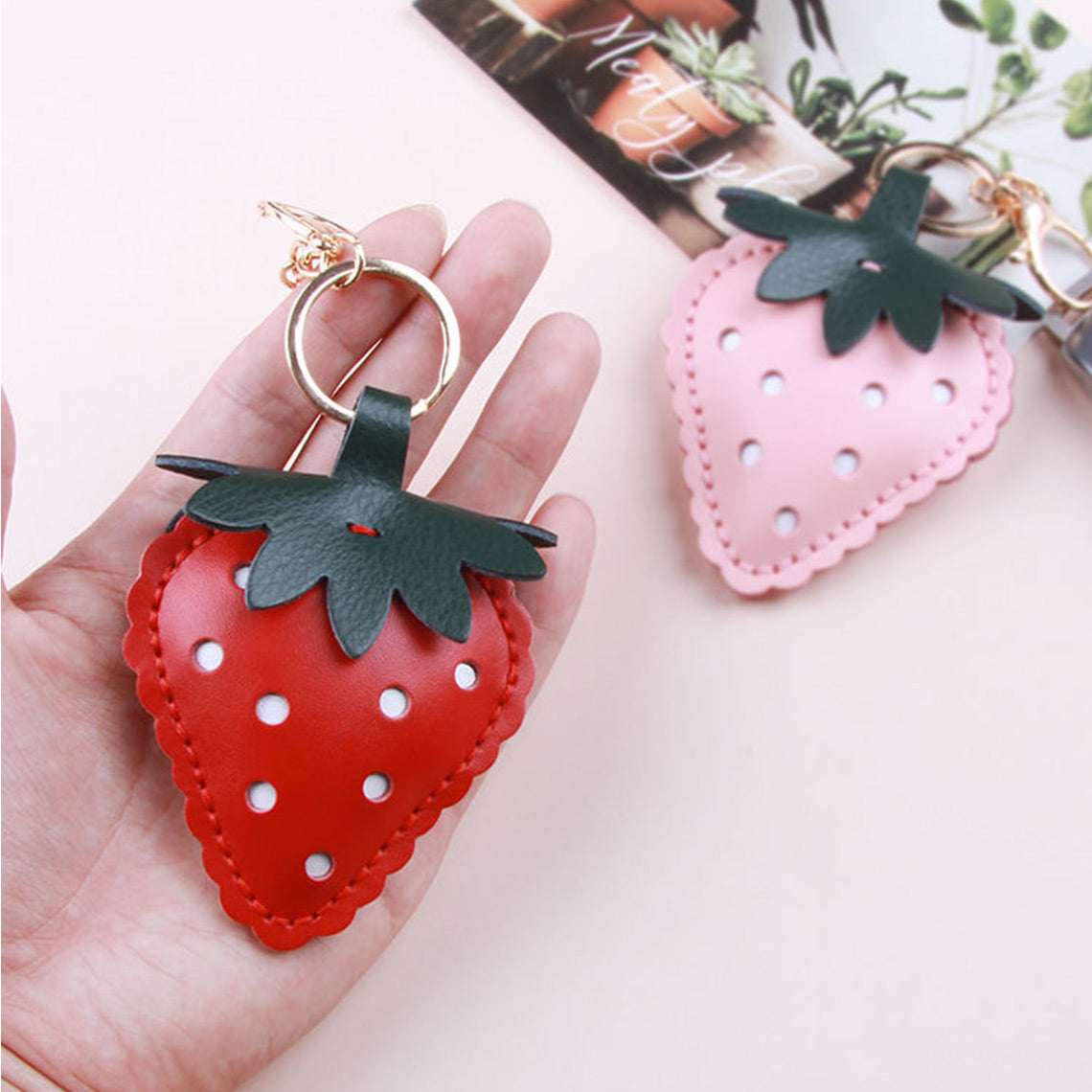 Strawberry Gift Idea - Leather Strawberry Keychain | POPSEWING™