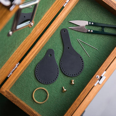 DIY Keychain Kits | Handmade APPLE AirTag Leather Holder Dark Blue - POPSEWING™
