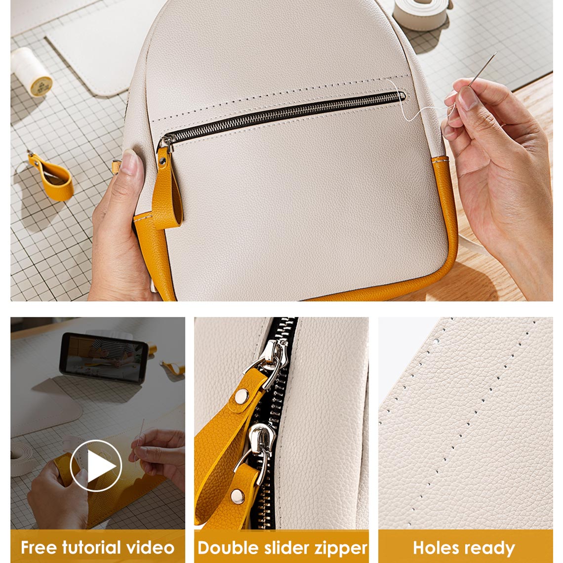 diy leather backpack kit POPSEWING® Leather Contrast Color Backpack DIY Kit