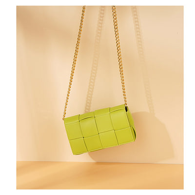 Green Leather Woven Bag with Chain Strap | Inspired Intrecciato Crossbody Bag - POPSEWING™
