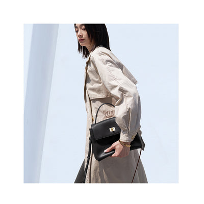 Black Leather Satchel Handbag | Black Crossbody Bag for Women - POPSEWING™