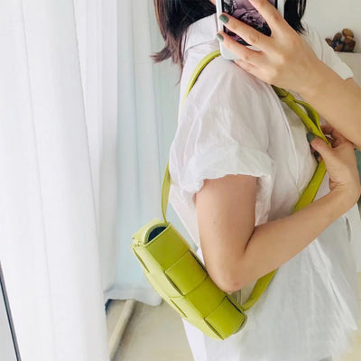 Intrecciato Leather Shoulder Bag in Green | Woven Shoulder Bags - POPSEWING™