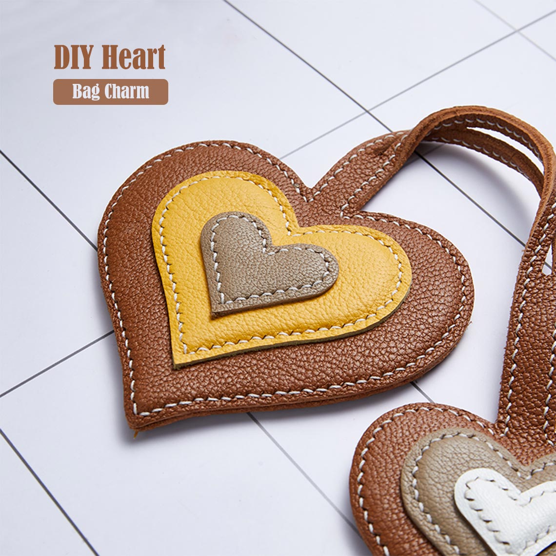 DIY Leather Double Heart Bag Charm Kit | Leather Bag Charm Making