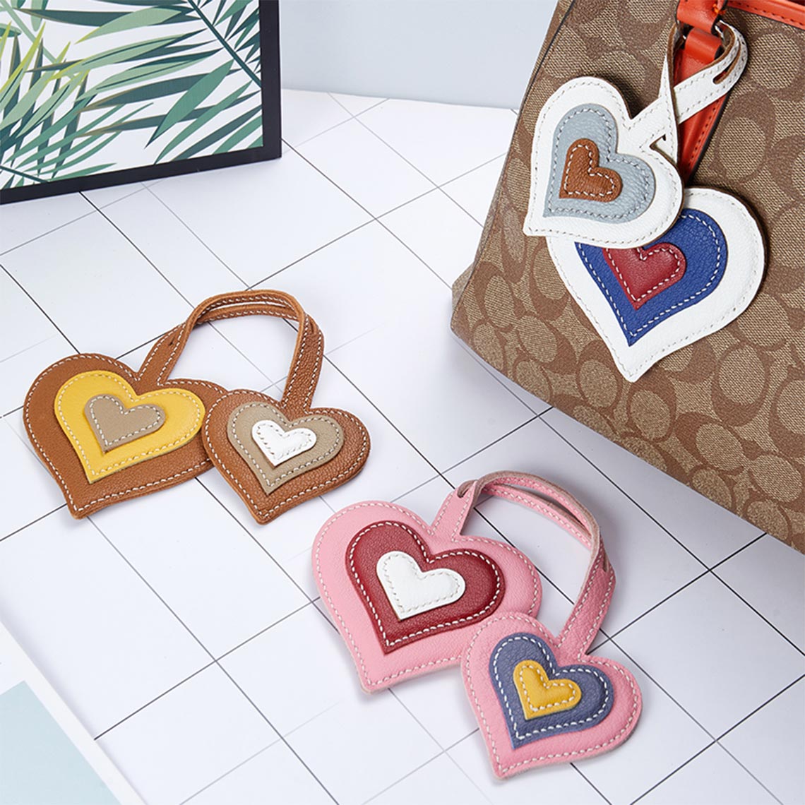 Handmade Pink & Brown & White Heart Bag Charm | DIY Bag Accessories Purse Charm Kit - POPSEWING™