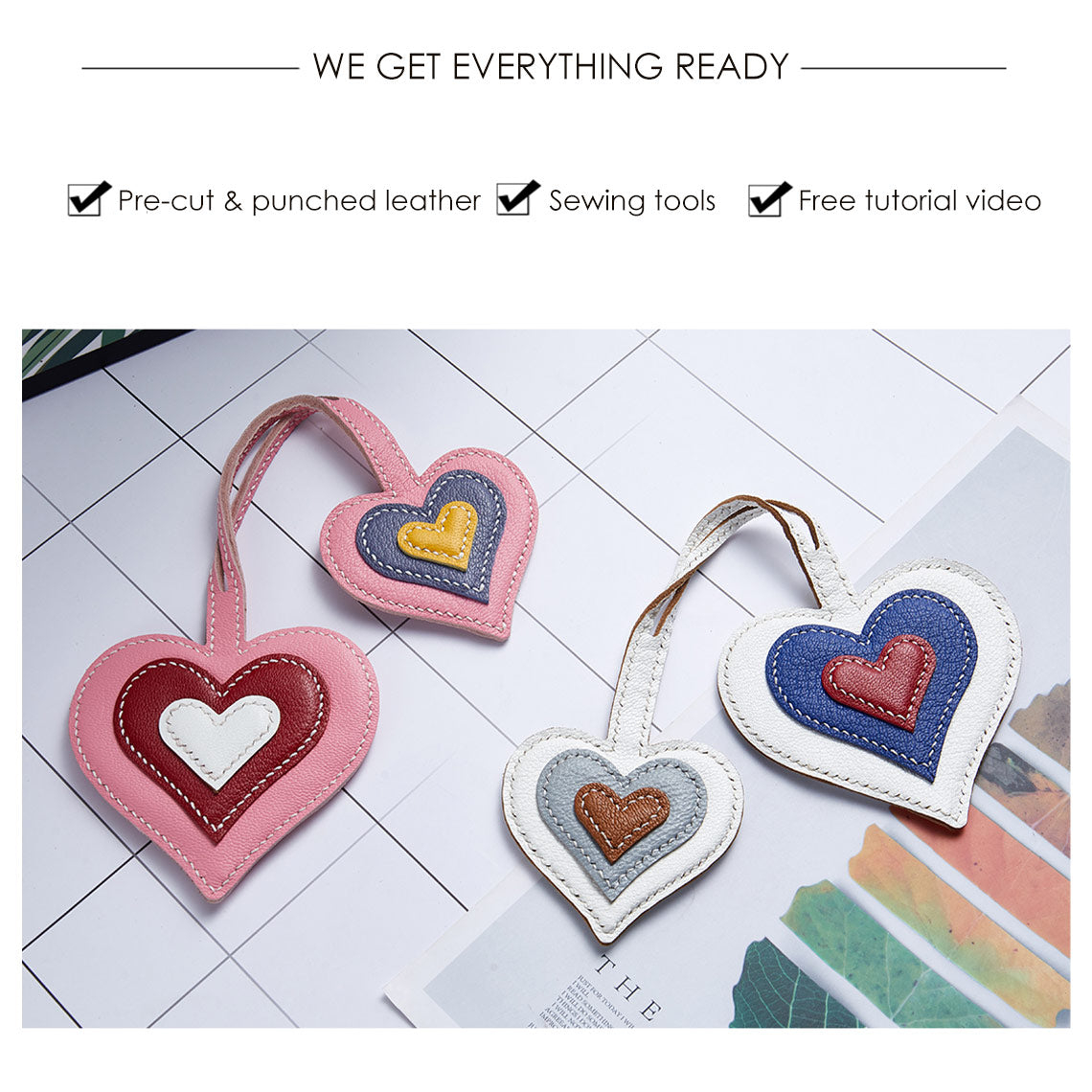 DIY Leather Double Heart Bag Charm Kit | Leather Bag Charm Making