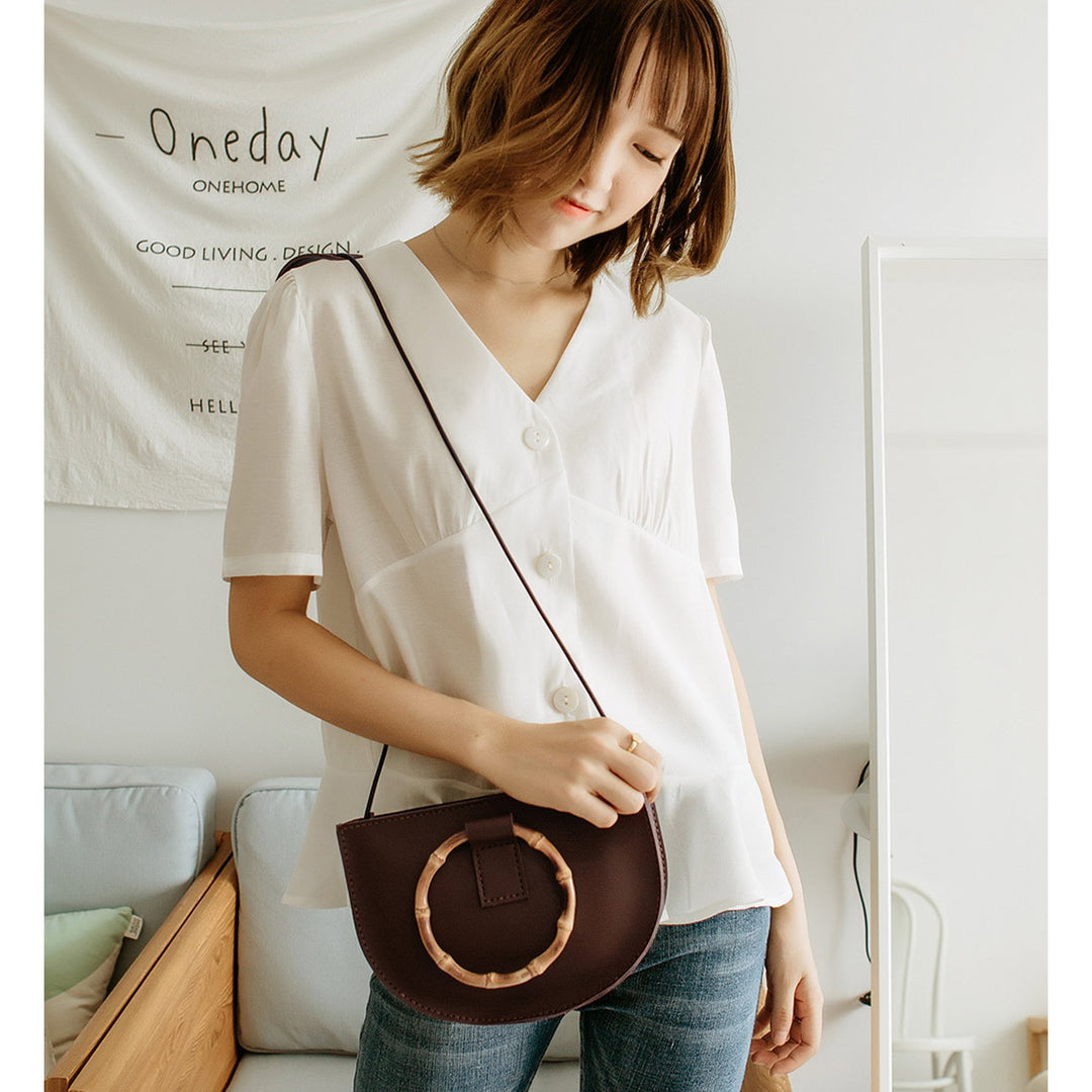 Kit DIY de bolso bandolera de cuero con asa de bambú POPSEWING®