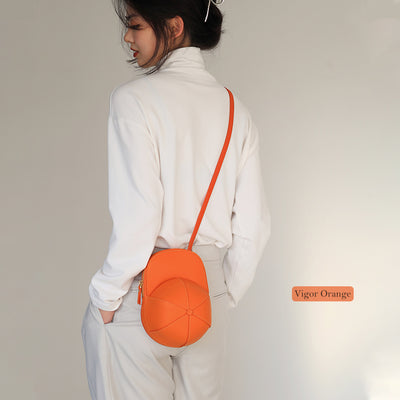 Orange crossbody bag in unique design | Baseball cap shaped fun bag