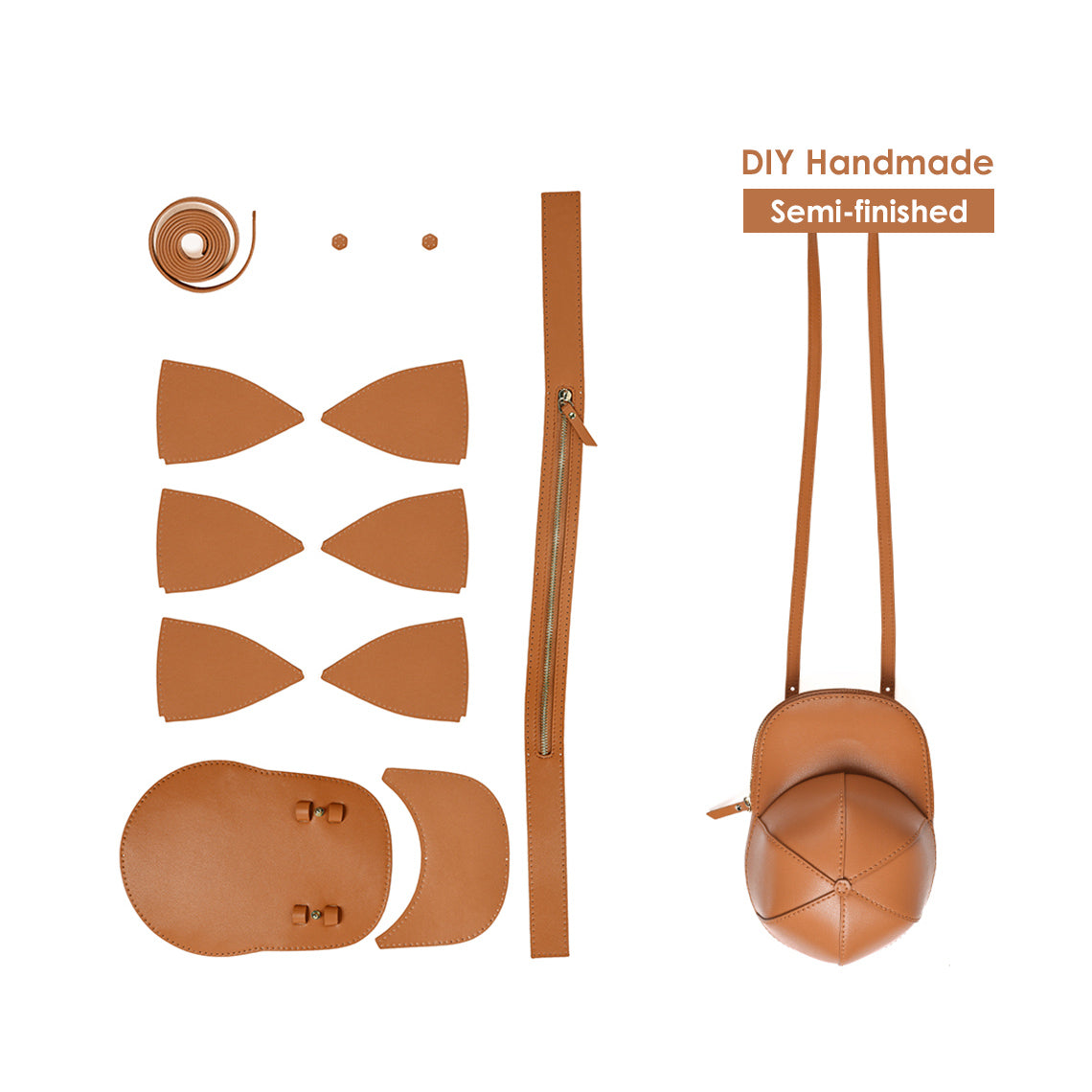 Brown leather bag kit in unique design | Baseball cap shaped crossbody bag