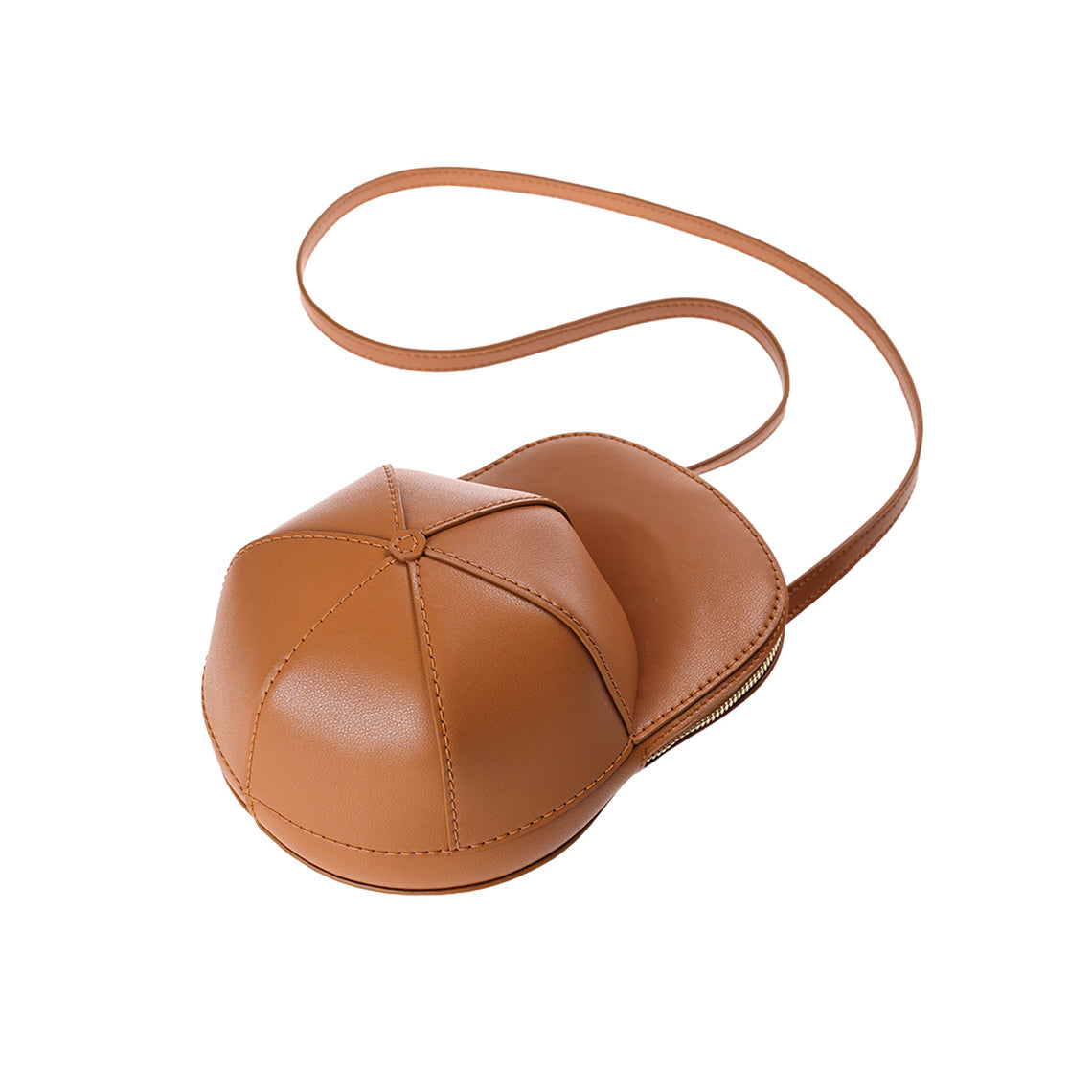 Brown leather bag kit in unique design | Baseball cap shaped leather crossbody bag
