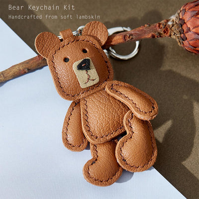 Brown Teddy Bear Keychain Charm | Handmade Leather Cute Bear Keychain - POPSEWING™