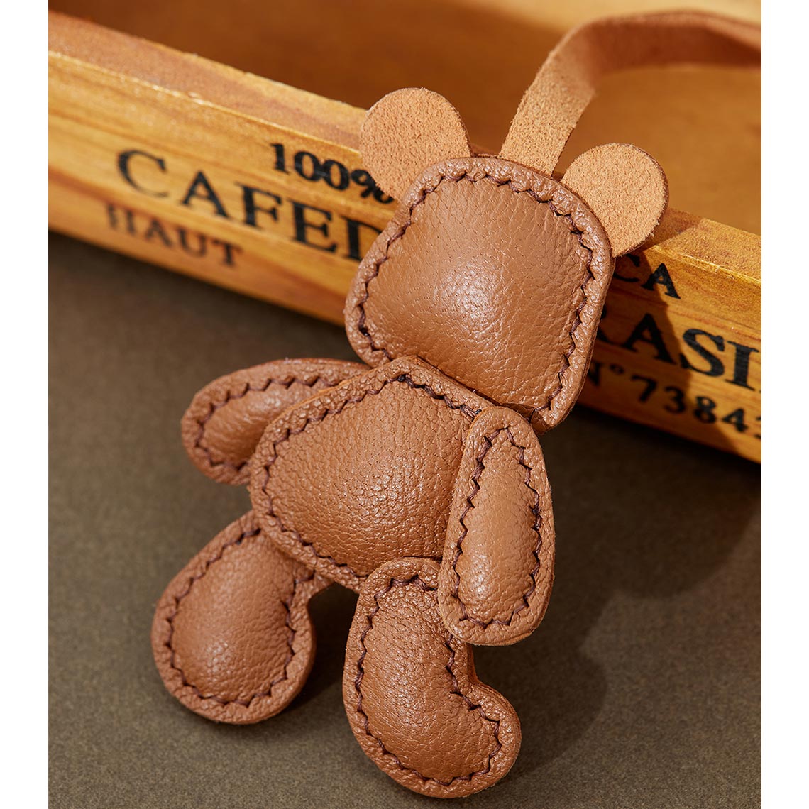Lambskin Leather Brown Bear Keychain Charm | DIY Keychain Kits - POPSEWING™