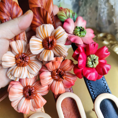 Leather Belt for Women | Designer Flower Leather Belt in Brown & Black- POPSEWING™