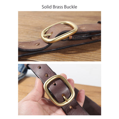 Handmade Leather Belt with Solid Brass Buckle - POPSEWING™