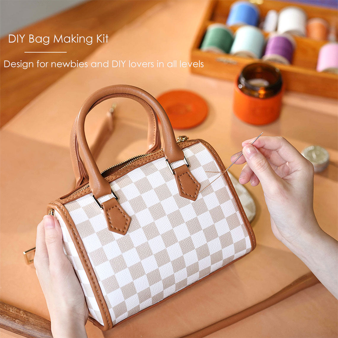 Easy DIY handbag kit for Beginner | Brown Leather Top handle Bag with Adjustable Strap | POPSEWING™