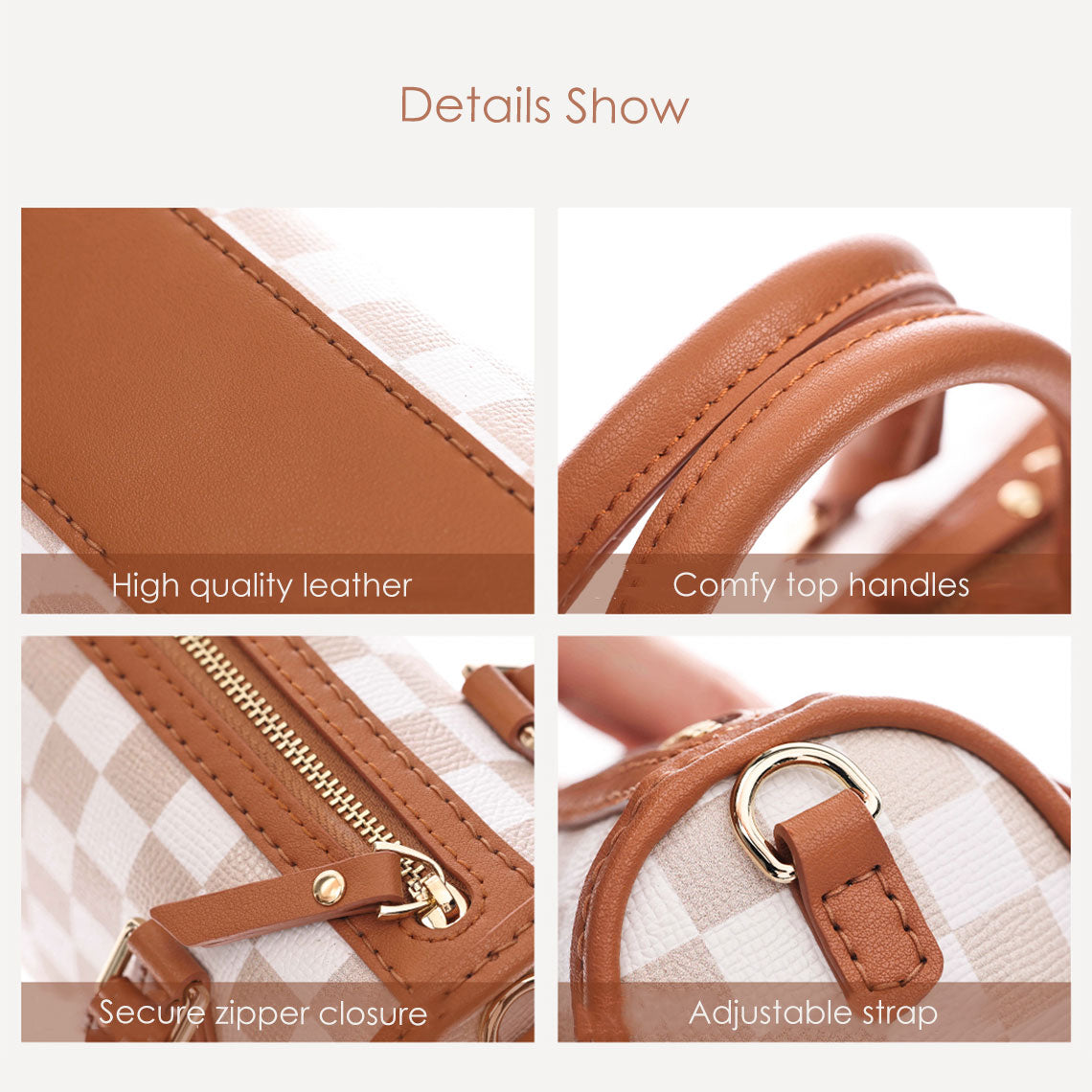 Vintage Check Handbag Details | Brown Leather Handbag