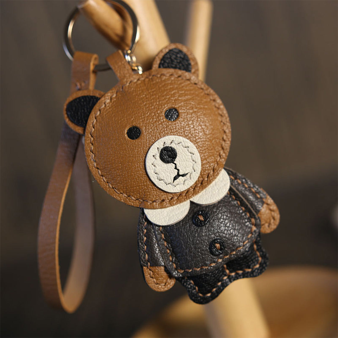 POPSEWING Luxury Leather Violent Bear Keychain Charm