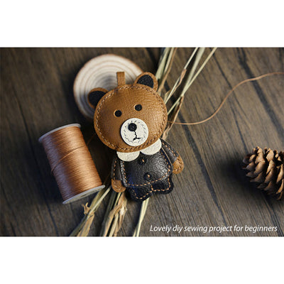 Cute Little Bear Keychain Making Kit Handmade Leather Bag Charm | DIY Sewing Kits for Beginners - POPSEWING™