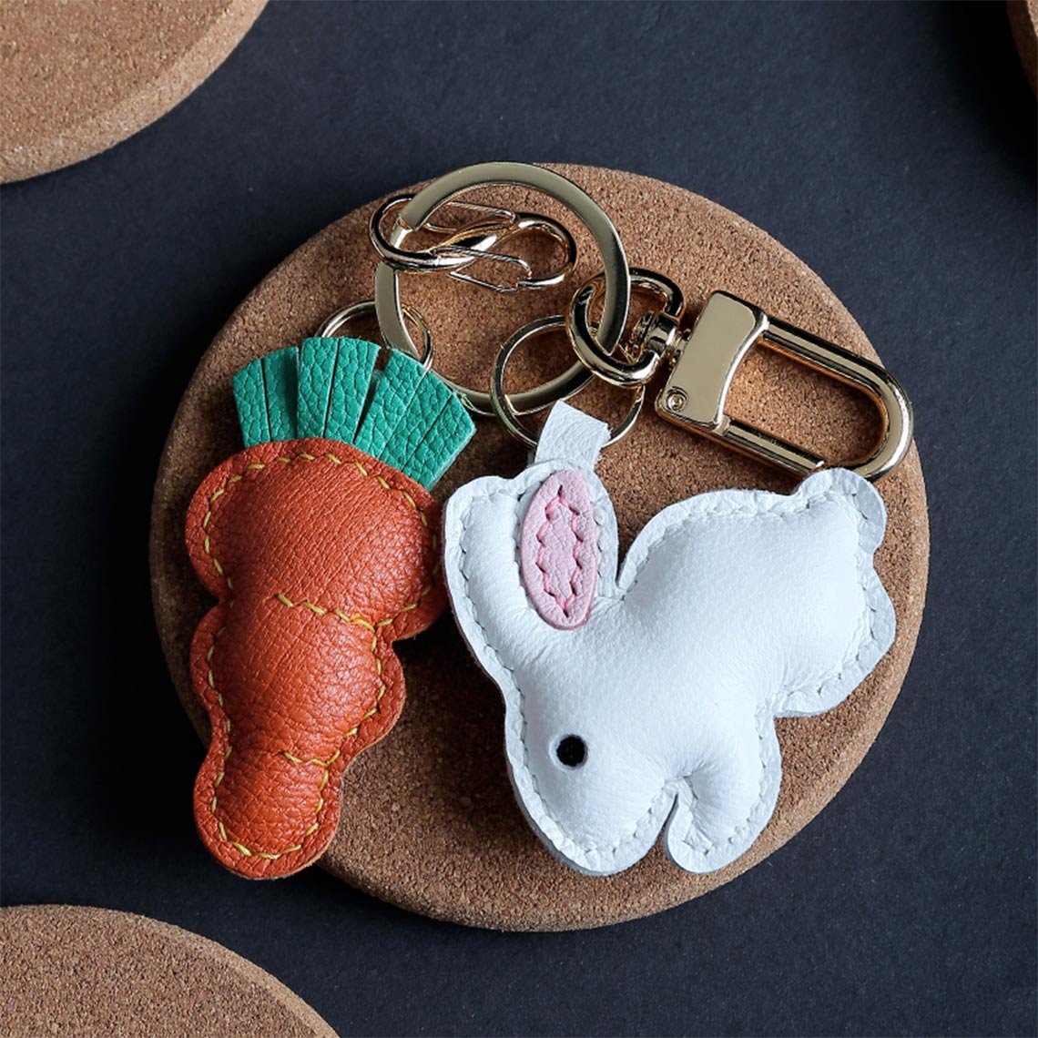 Handmade Bunny Rabbit Leather Keyring Pendant | DIY Keychain