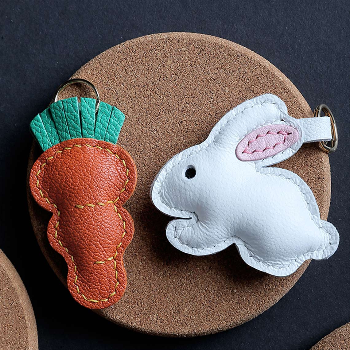 Handmade Bunny Rabbit Leather Keyring Pendant | DIY Keychain