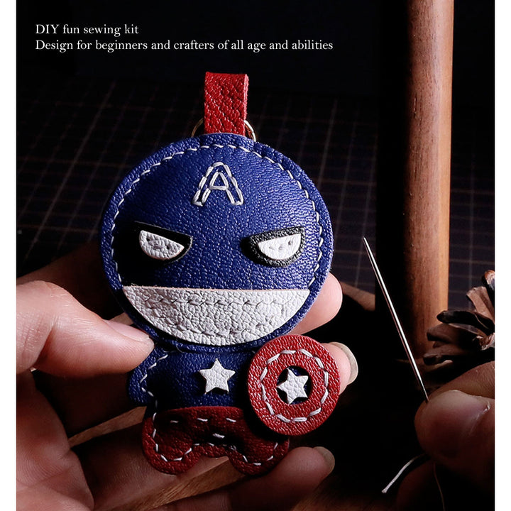 Leather Captain America DIY Keychain Sewing Kit | Keyring Making Kits - POPSEWING™