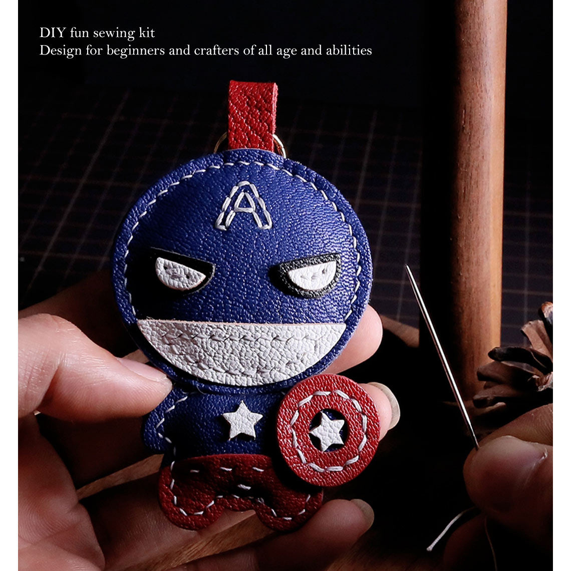 Leather Captain America DIY Keychain Sewing Kit | Keyring Making Kits - POPSEWING™