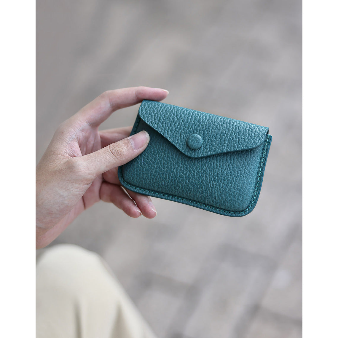 Peacock Blue Leather Small Wallet Card Holder | Make a Leather Card Holder with DIY Kits - POPSEWING™