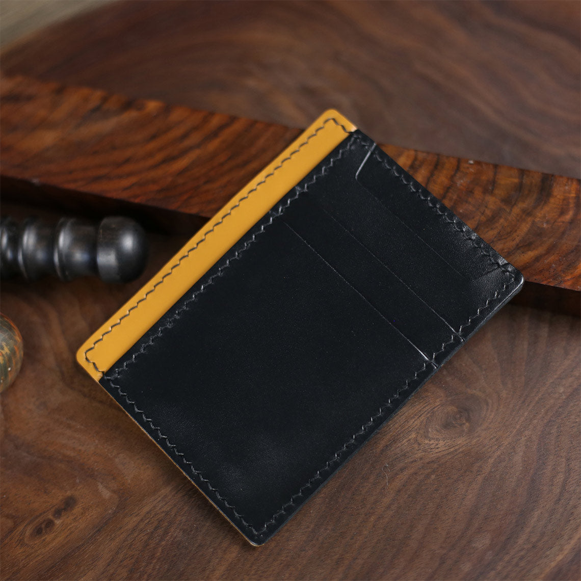 Black & Brown Handmade Leather Card Holder for Men - POPSEWING™
