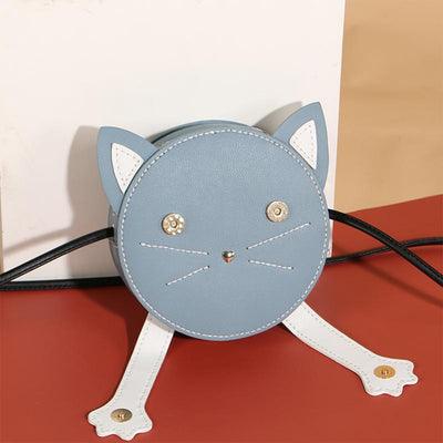 Blue Faux Leather Kid's Cute Kitty Crossbody Bag DIY Kit | Cute Kitty Bag for Kids DIY Birthday Gift Ideas - POPSEWING™