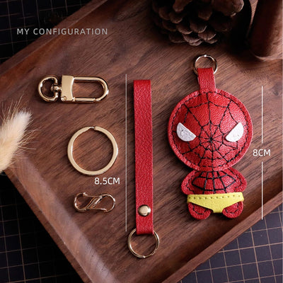 Avengers Spider Man Leather Keyring | Handmade Gifts for Superhero Fans - POPSEWING™