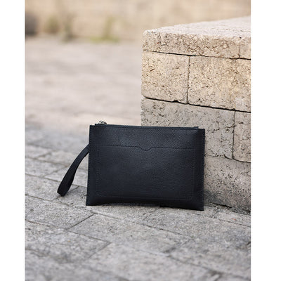 Men Leather Clutch Bag | Black Top Grain Leather Sleeve Pouch - POPSEWING™