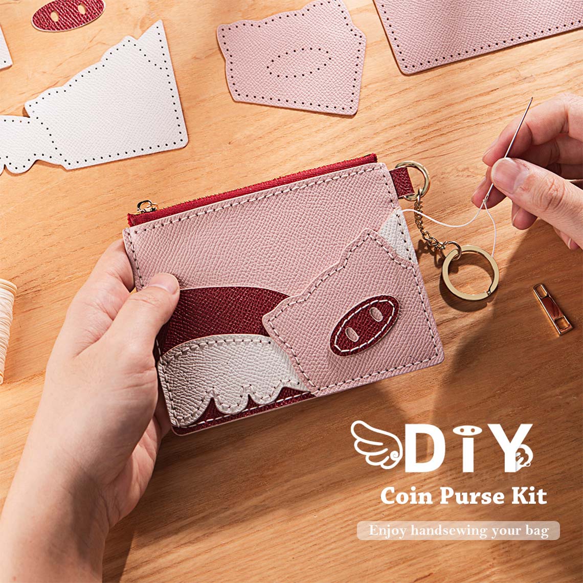Handmade Pink Flying Pig Coin Purse | DIY Coin Purse Leather Kit