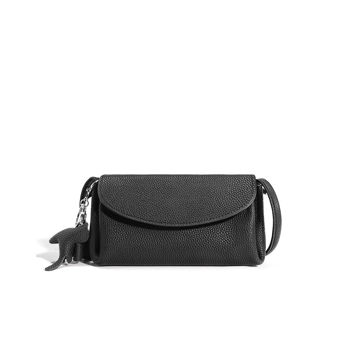 Black Leather Crossbody Bag | Leather Crossbody Phone Bag with Elephant Pendant - POPSEWING™