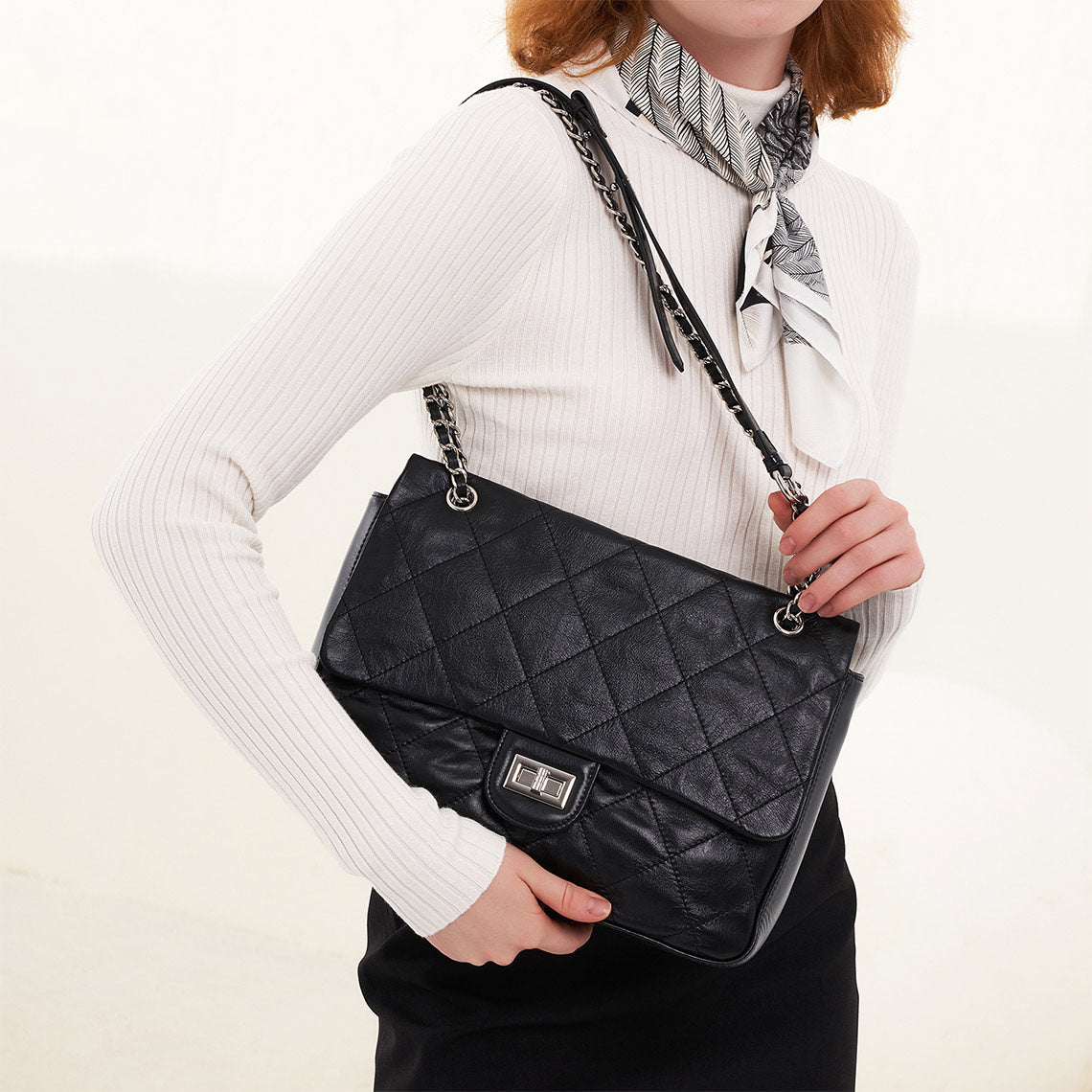 Black Leather Flap Shoulder Bag for Women - POPSEWING™