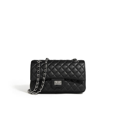 Black Chain Bag | Quilted Leather Bag with Woven Leather Chain Strap - POPSEWING™