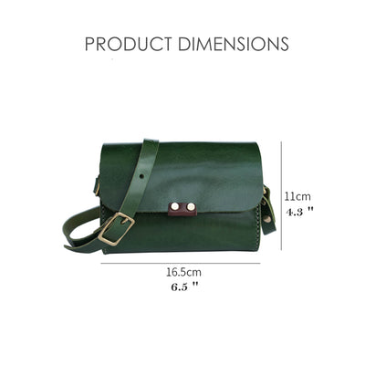 Green leather crossbody bag size | Genuine leather round satchel bag green | POPSEWING™