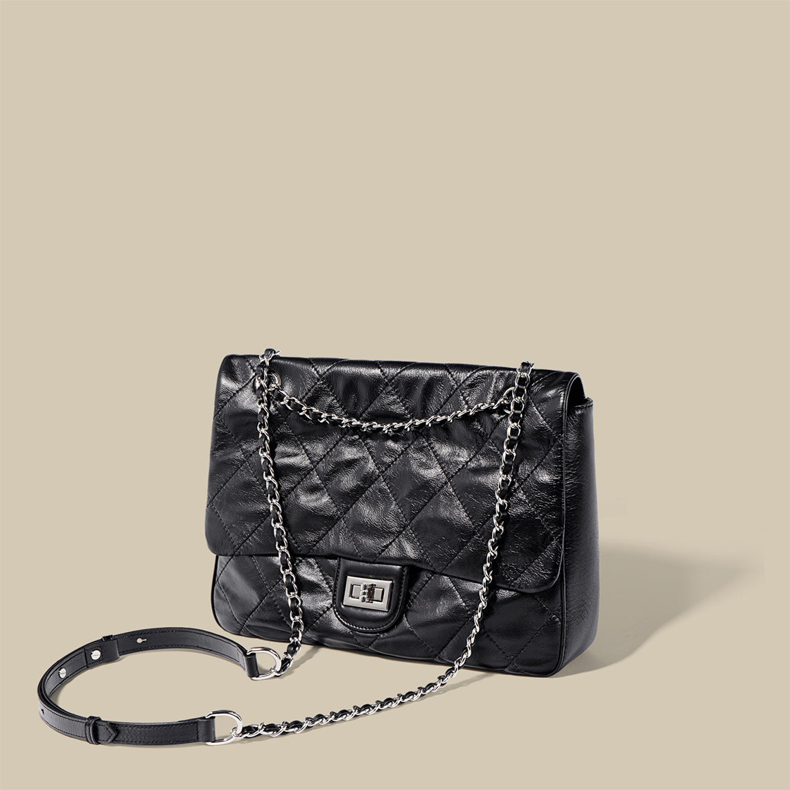 Black Chain Crossbody Bag | Quilted Leather Flap Shoulder Bag - POPSEWING™