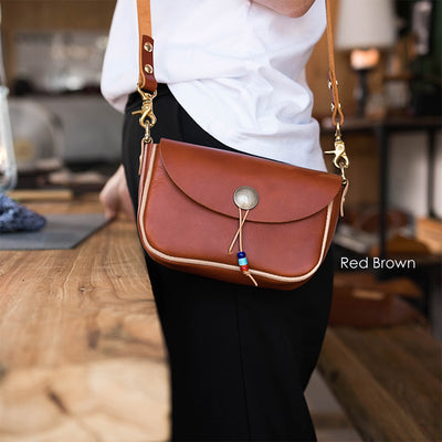 Brown leather handmade crossbody saddle bag | POPSEWING™