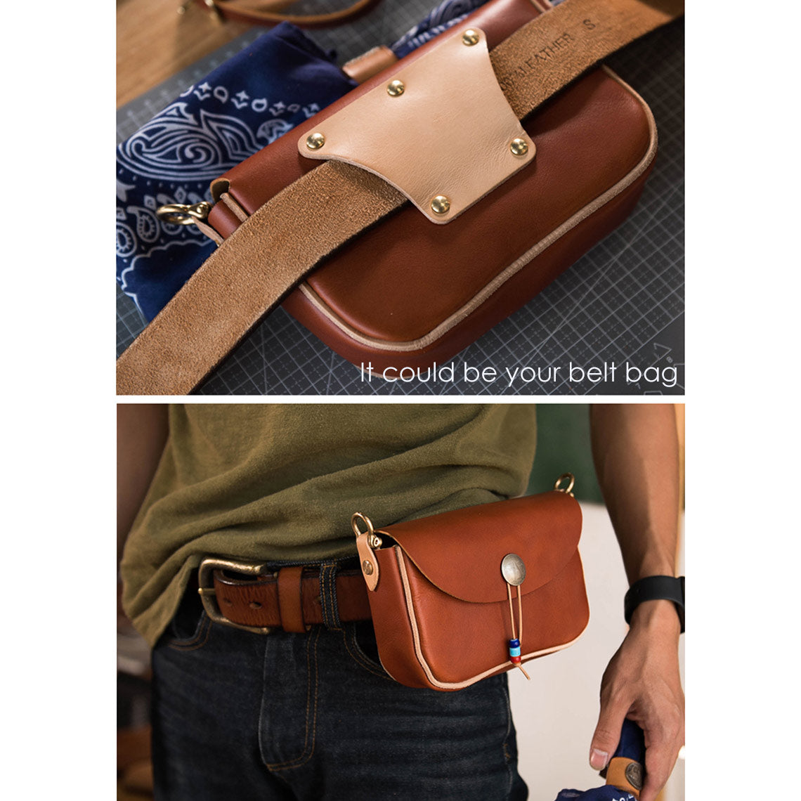 Italian leather crossbody bag | leather crossbody bag with belt loop