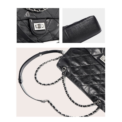 Quilted Chain Strap Shoulder Bag | Black Bag with Silver Chain - POPSEWING™
