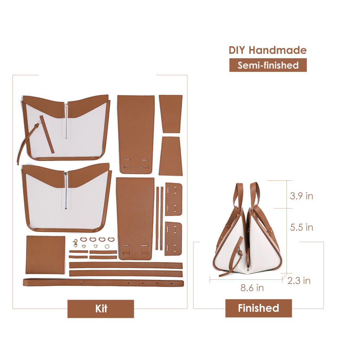 Leather Designer Hammock Bag DIY Kit - White & Brown | POPSEWING™